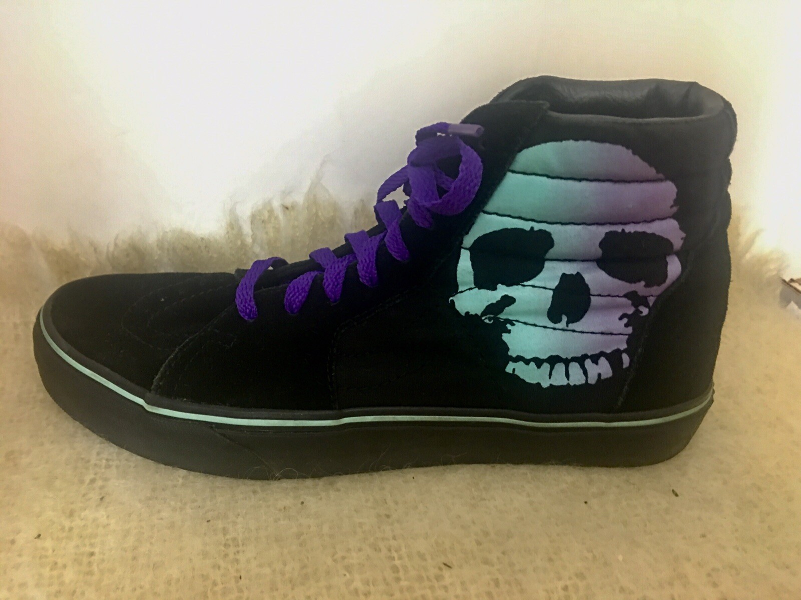Vans Worlds Skulls Skateboard Shoes US Sz Men 8 Women 9.5 TB40 Black Purple