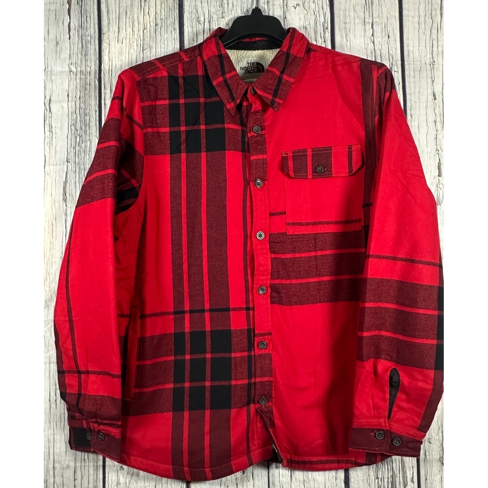 The North Face Campshire Shirt Jacket Full Snap Fleece Lined Plaid Men’s XL Red