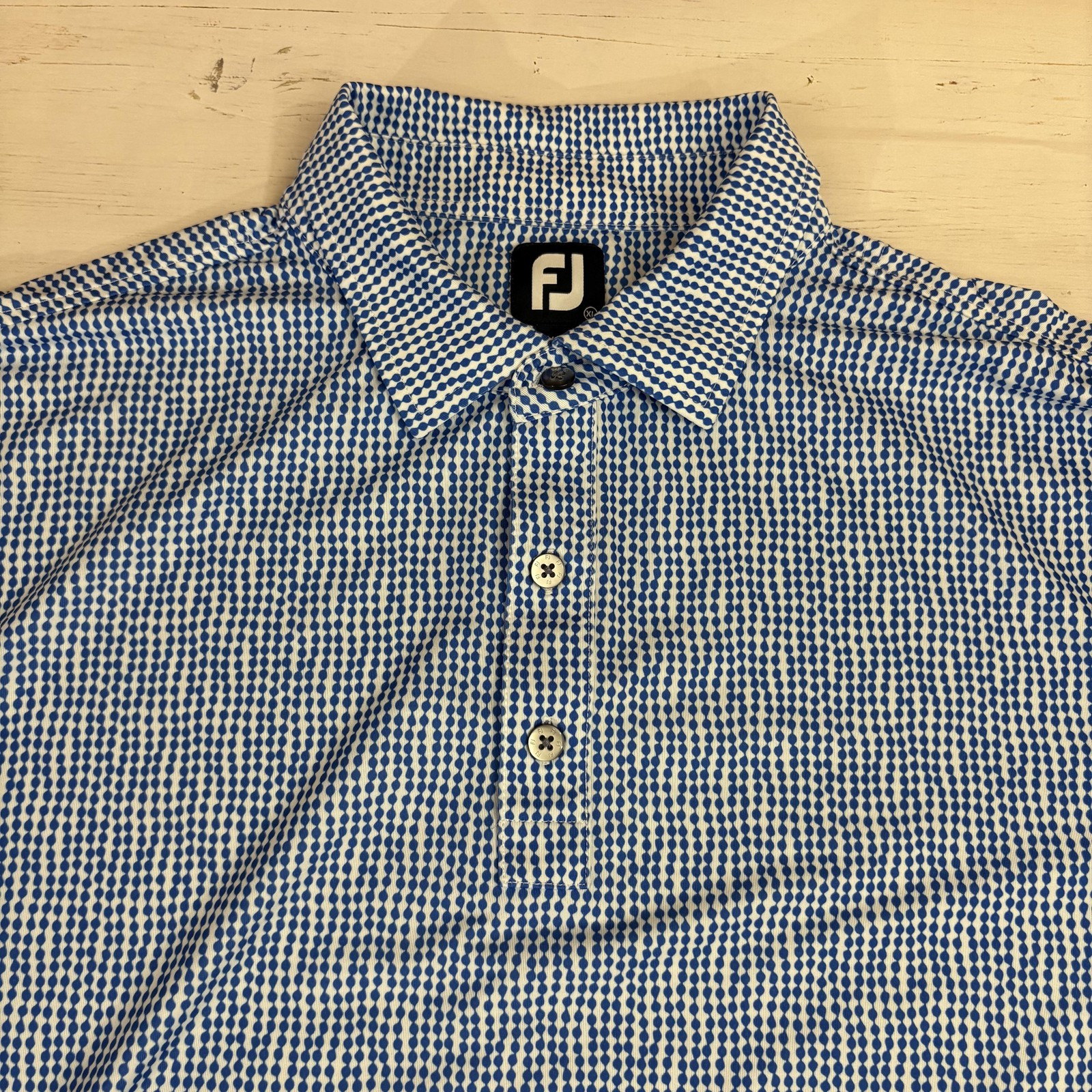FootJoy Golf Polo Shirt Mens XL Blue Polka Dot Short Sleeve Stretch Performance