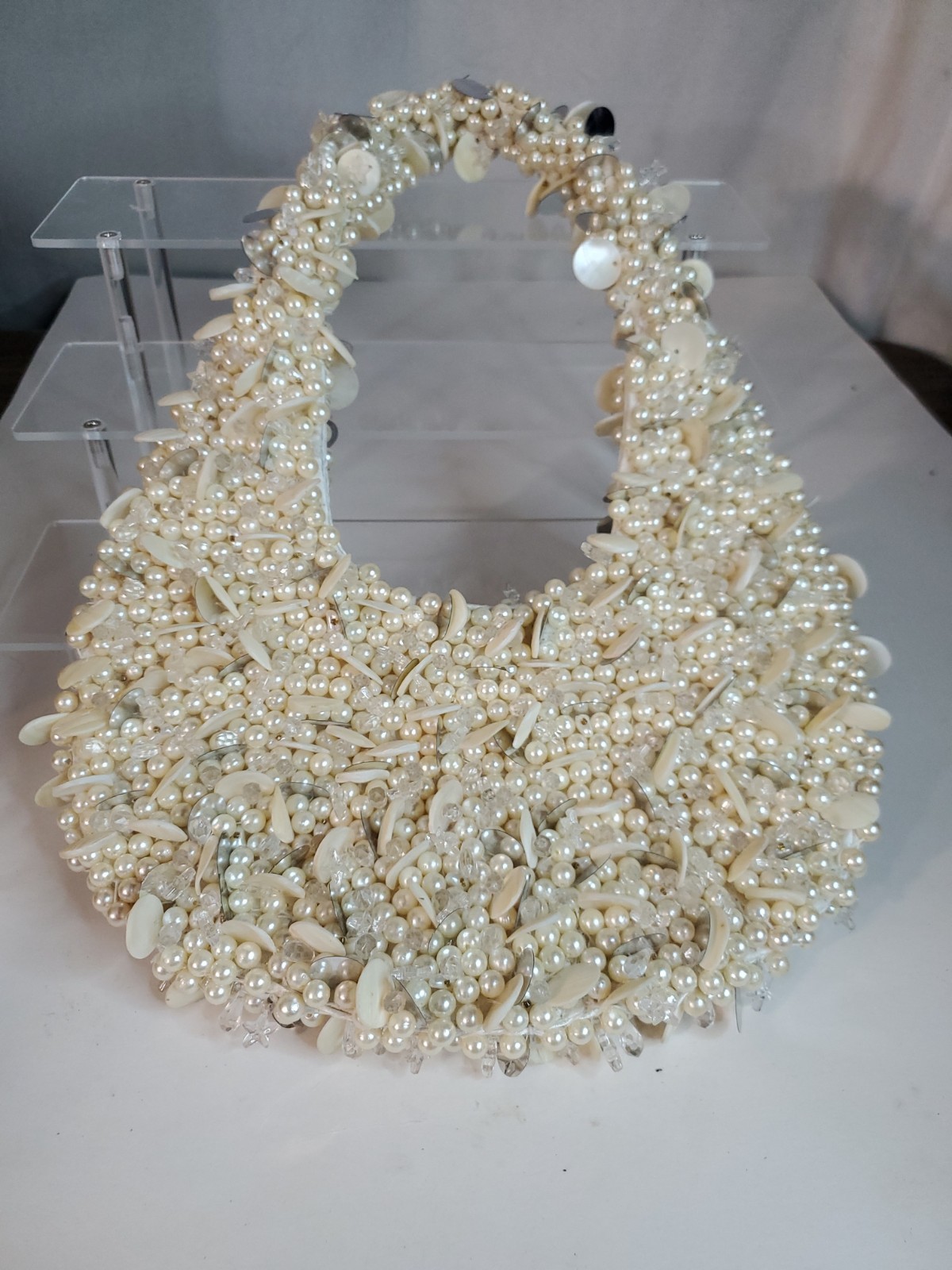 Natural Shell & Faux Pearl Beaded Shoulder Bag Purse Mermaidcore Coastal