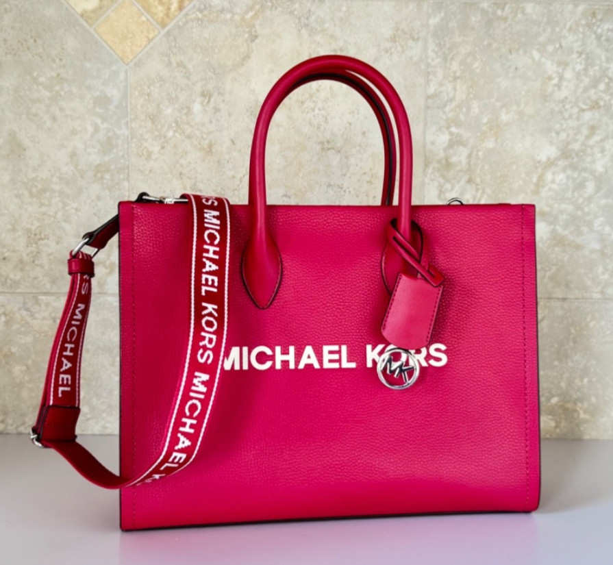 Michael Kors Mirella Medium East West Tote Satchel Shoulder Bag Dark Raspberry