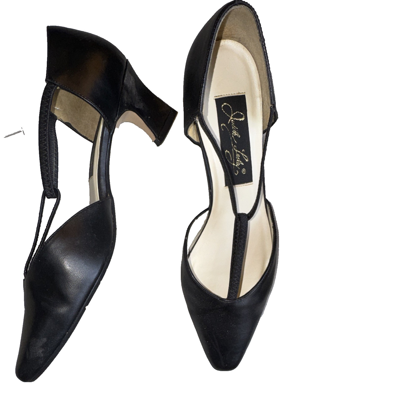 Judith Leiber Womens D’Orsay Pumps 7.5M Black Leather T-Strap Pointed Toe