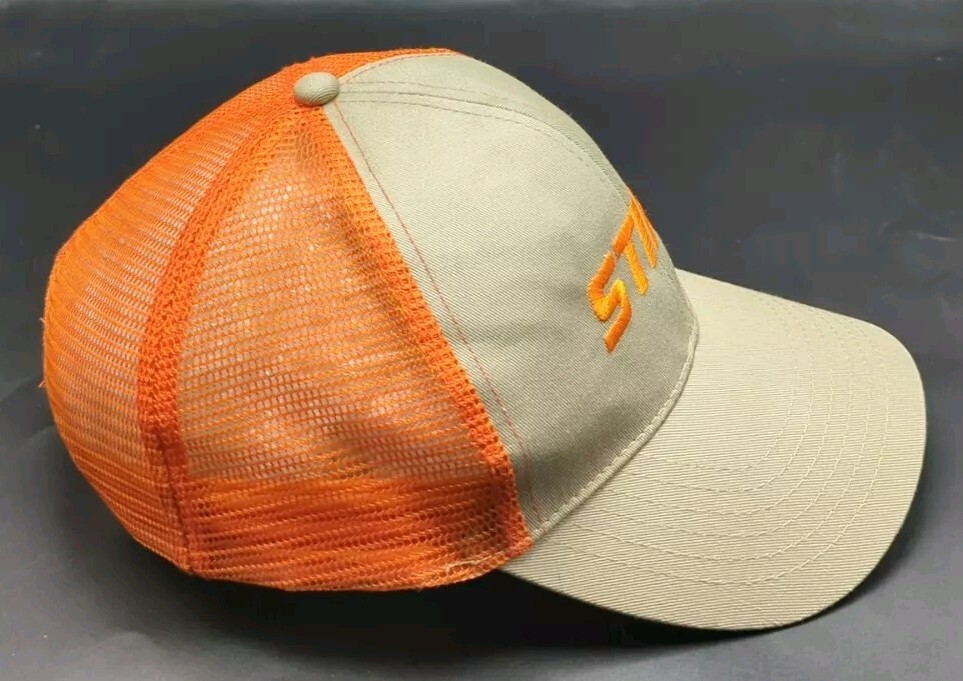 STIHL hat beige brown & orange adjustable snapback cap