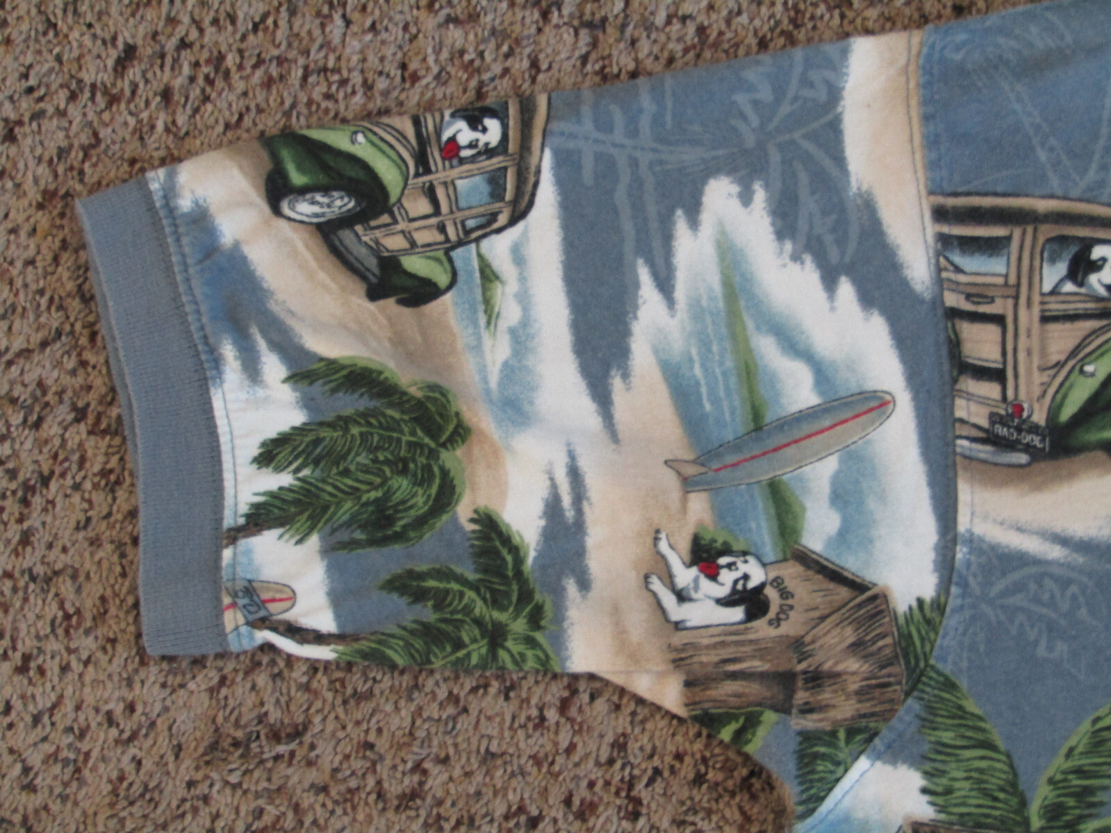 BIG DOG ALL OVER PRINT POLO SHIRT HAWAIIAN TROPICAL ISLAND WOODIE SURFER MENS L