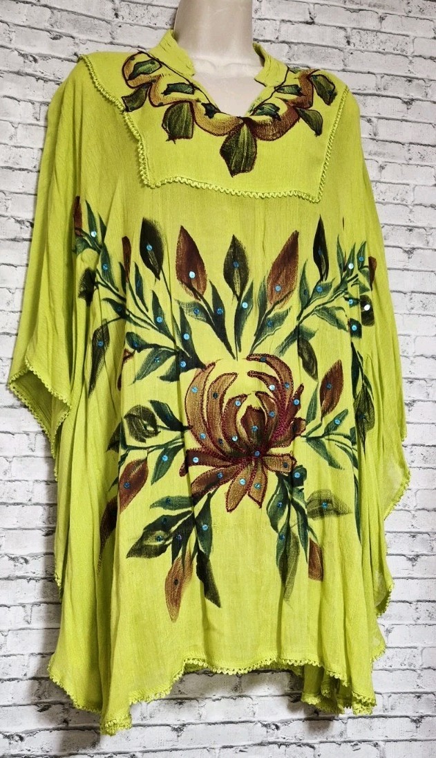 California Breeze Free Size Floral Embroidered Sequin Tunic Top Cover-Up Beach