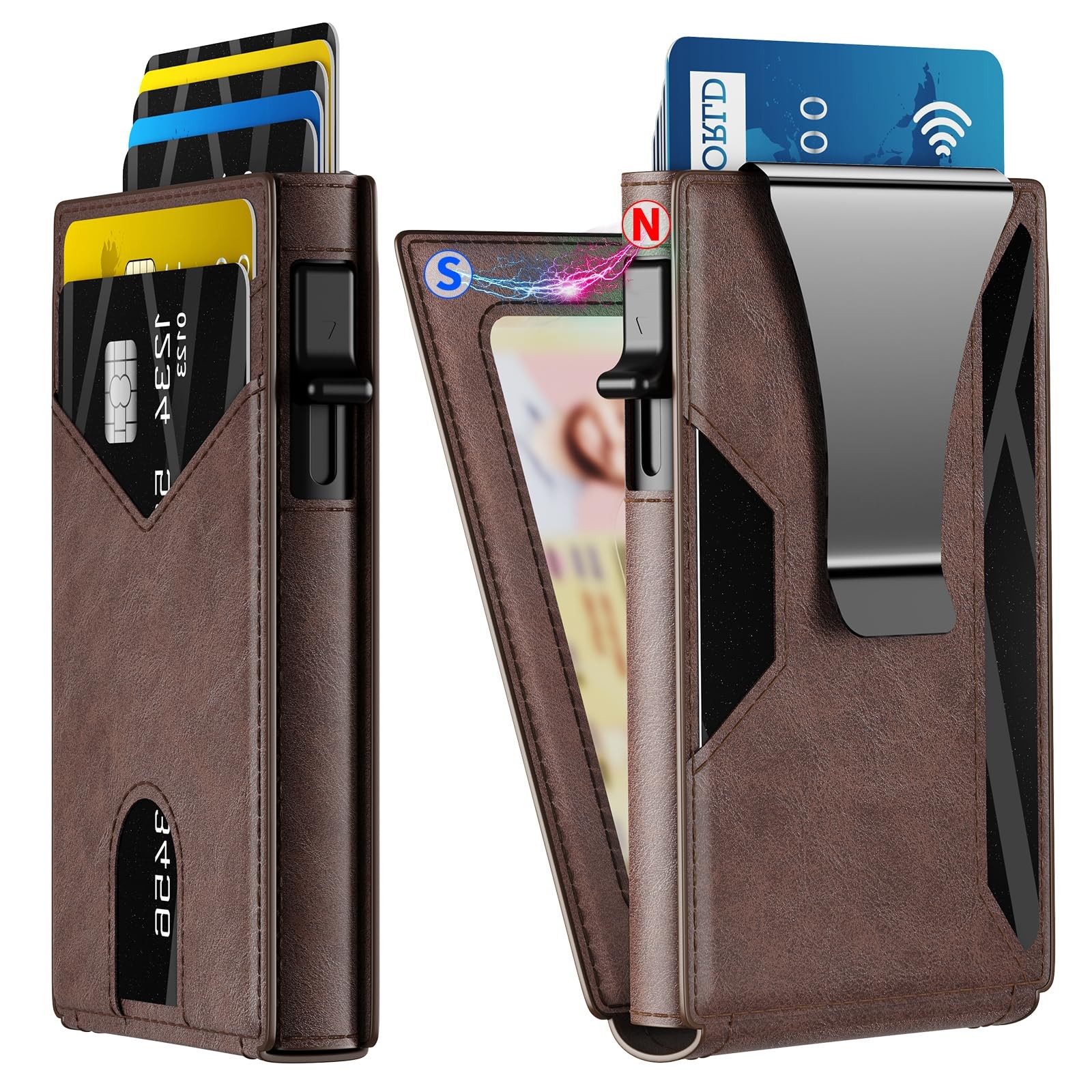KISUEDZP Wallet for Men Aluminum RFID 4.06 x 2.44 x 0.86 inches, Coffee