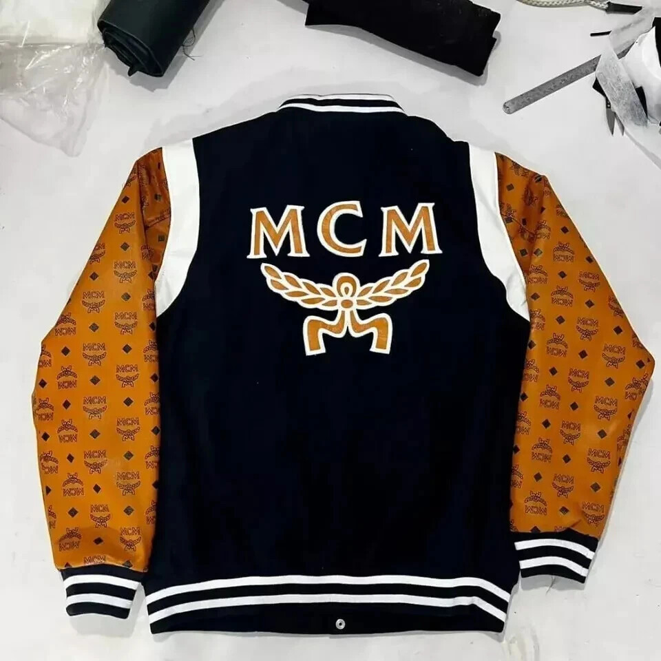 Men Varsity Jacket with Real Leather Printed Sleeve Custom Made Letterman Jacket
