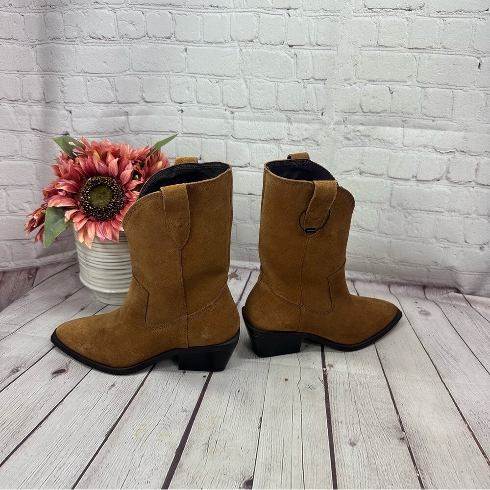 NWT no box BIANCO camel Brown Suede Western Ankle Boots sz 36 EU