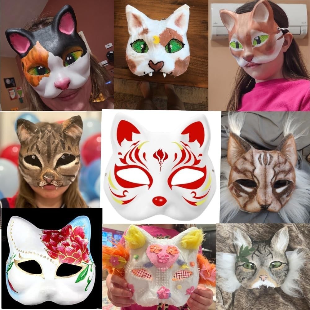 5 Blank Cat Masks for DIY Creativity – Elegant Masquerade & Cosplay Accessories