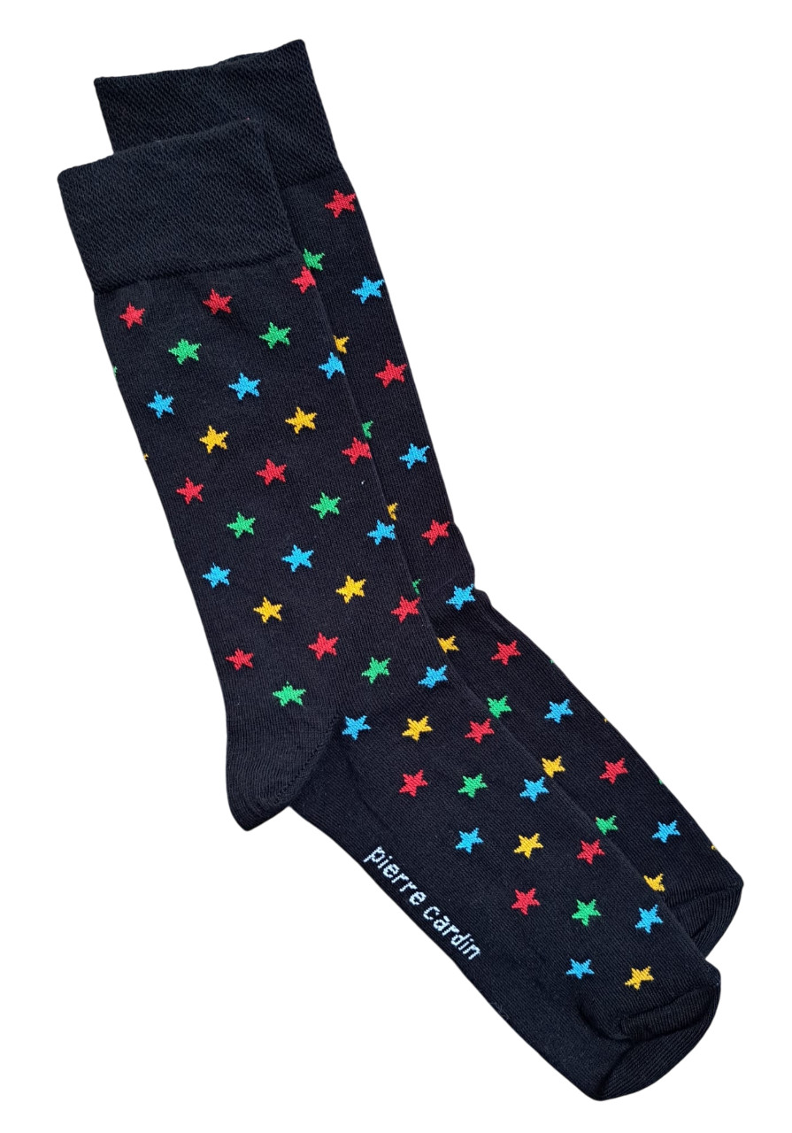 PIERRE CARDIN | Mens Black Multicoloured Stars Socks | One Size UK 7-11 EU 40-46