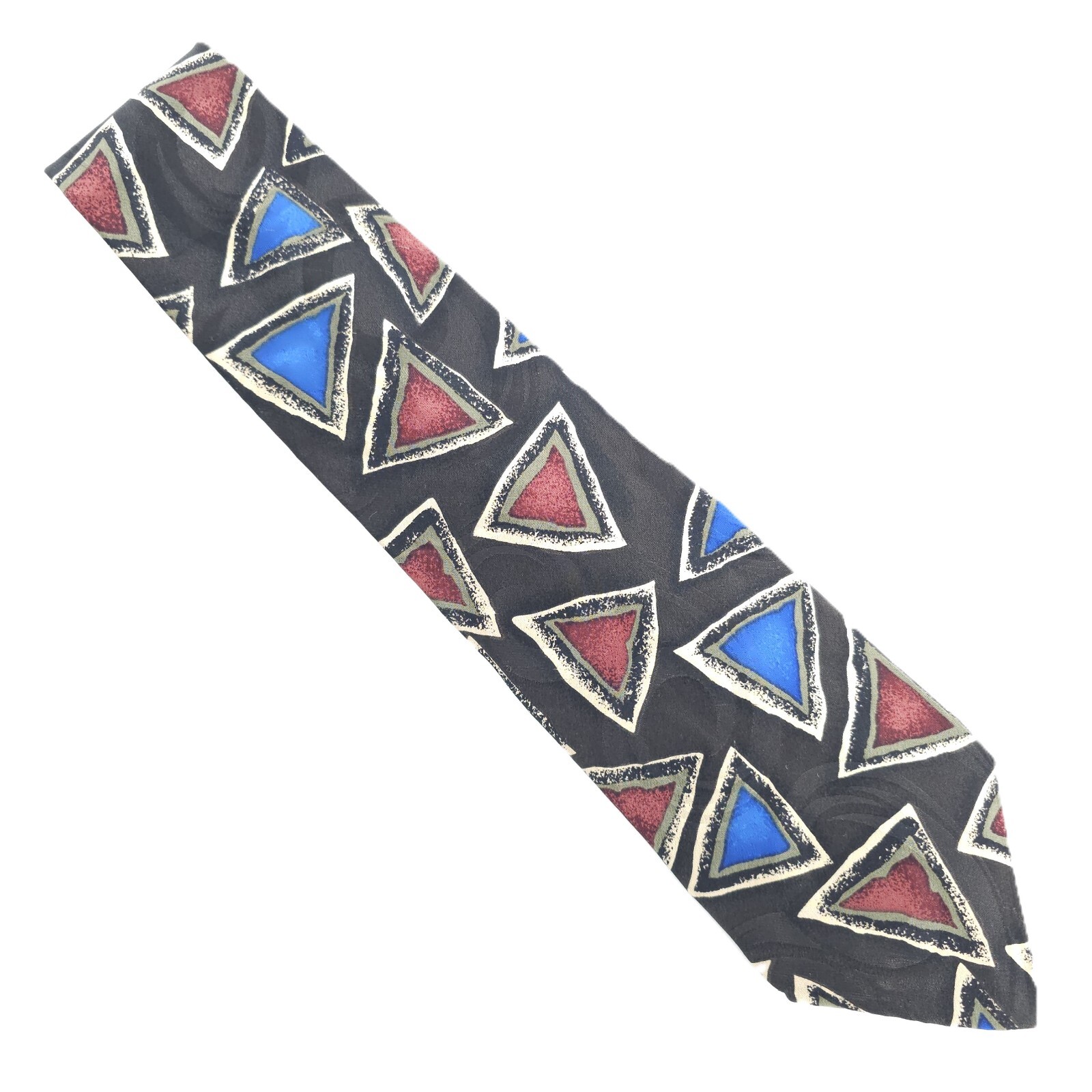 Brook & Lipton Men Necktie Geometric Black Blue Beige Red Green 57×4 – NWOT