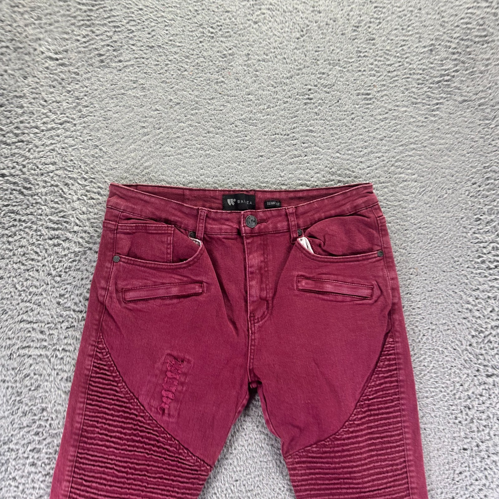 Waimea Jeans Mens 34×30 Red Cotton Denim Skinny Leg Biker Moto Workwear Stretch