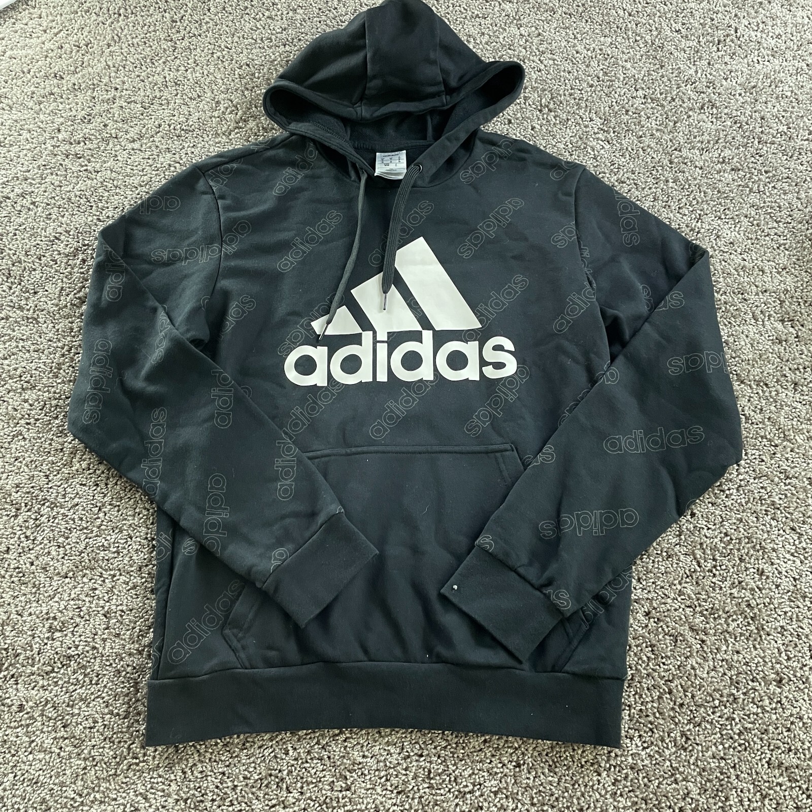 Adidas Hoodie Mens Medium Black White All Over Print Sweatshirt Pullover