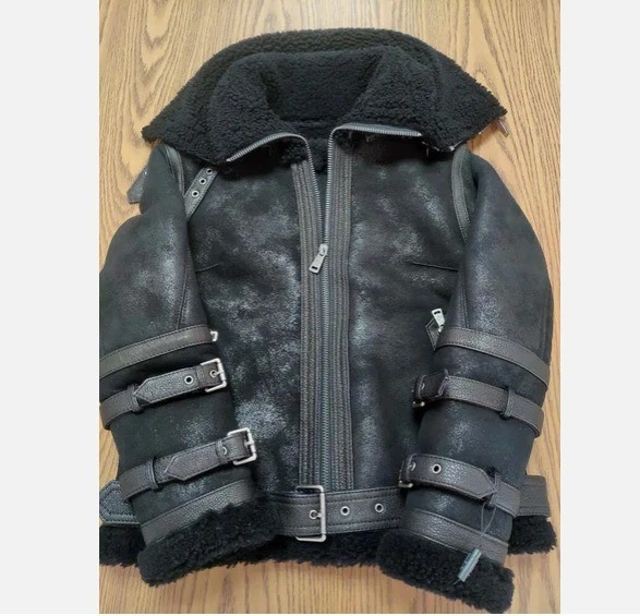 Black RAF Aviator Men’s B3 Sheepskin Real Shearling Leather Flight Bomber Jacket