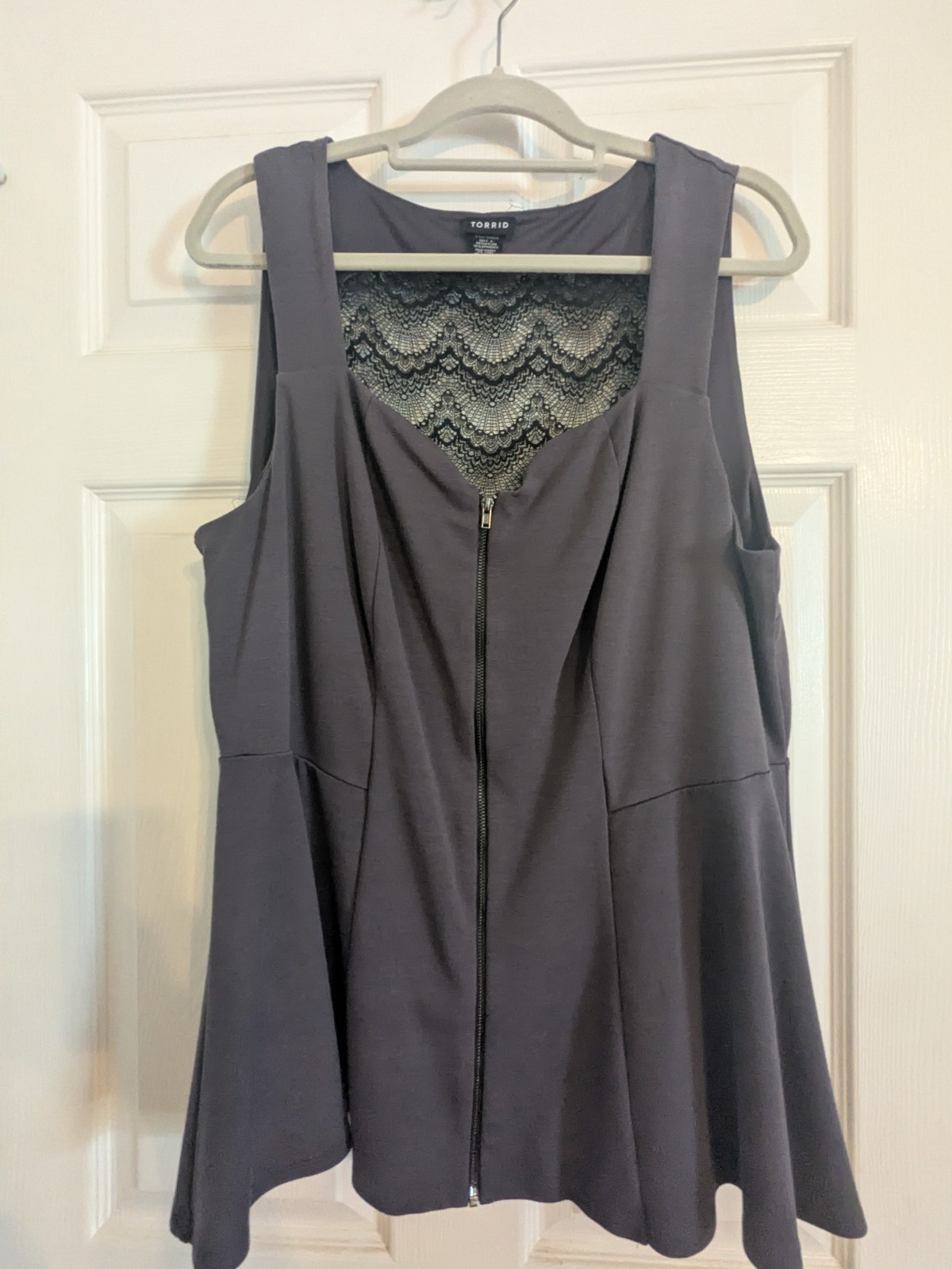Gray Torrid Peplum Top With Lace Back Size 2