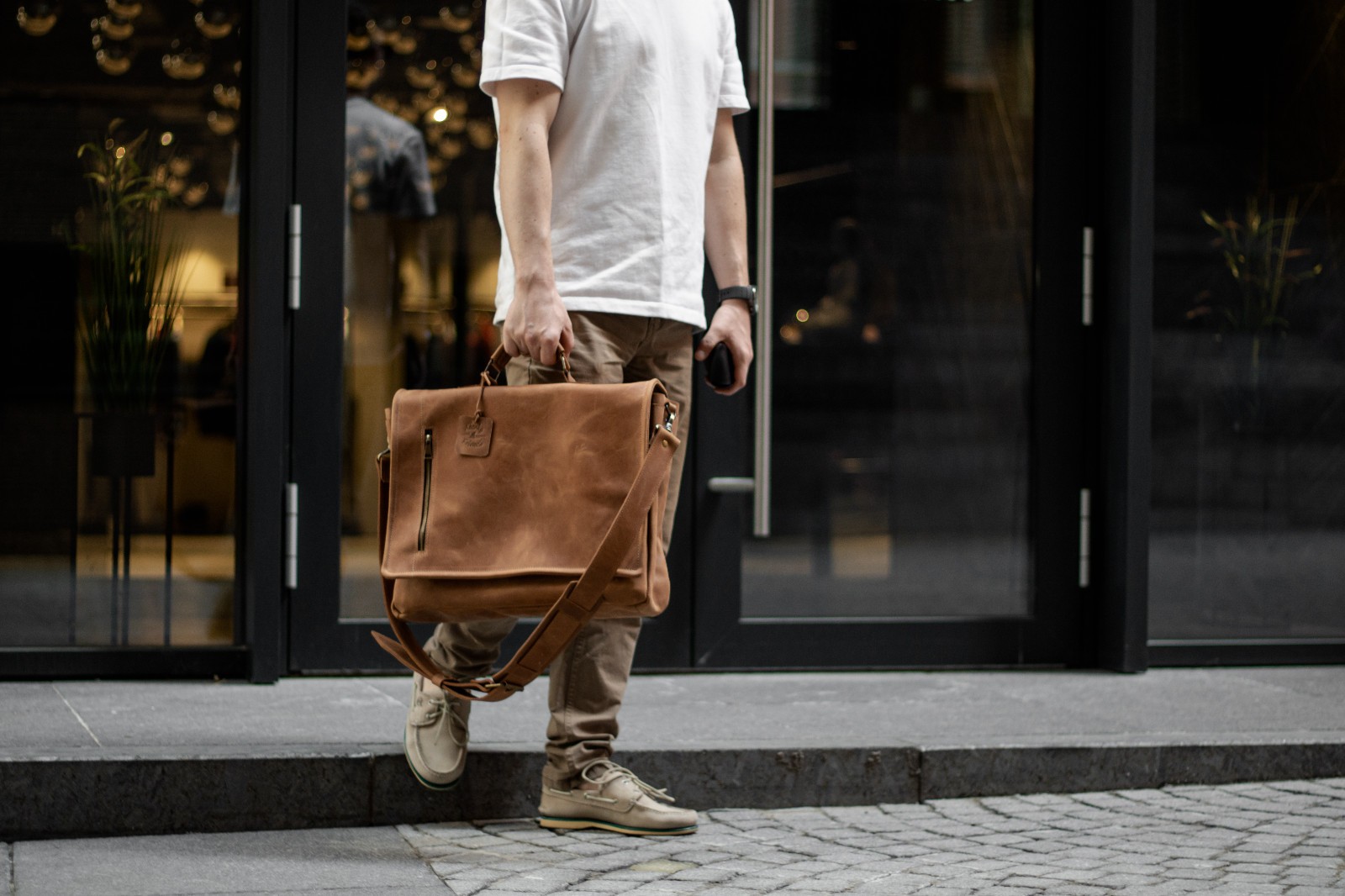 Leather laptop briefcase messenger bag for men