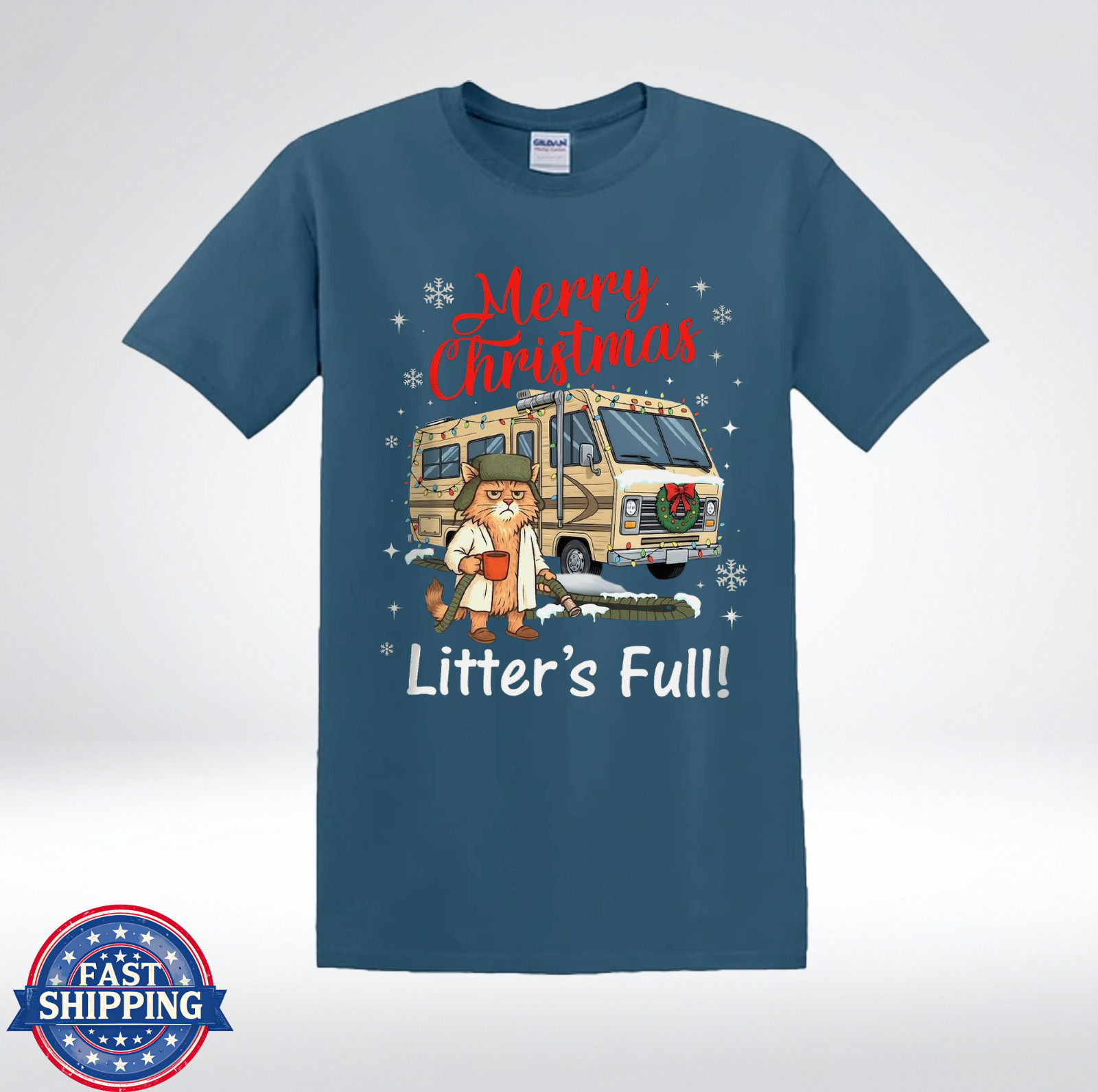 Merry Christmas Litter’s Full Funny Cat RV Parody Holiday Humor T-Shirt