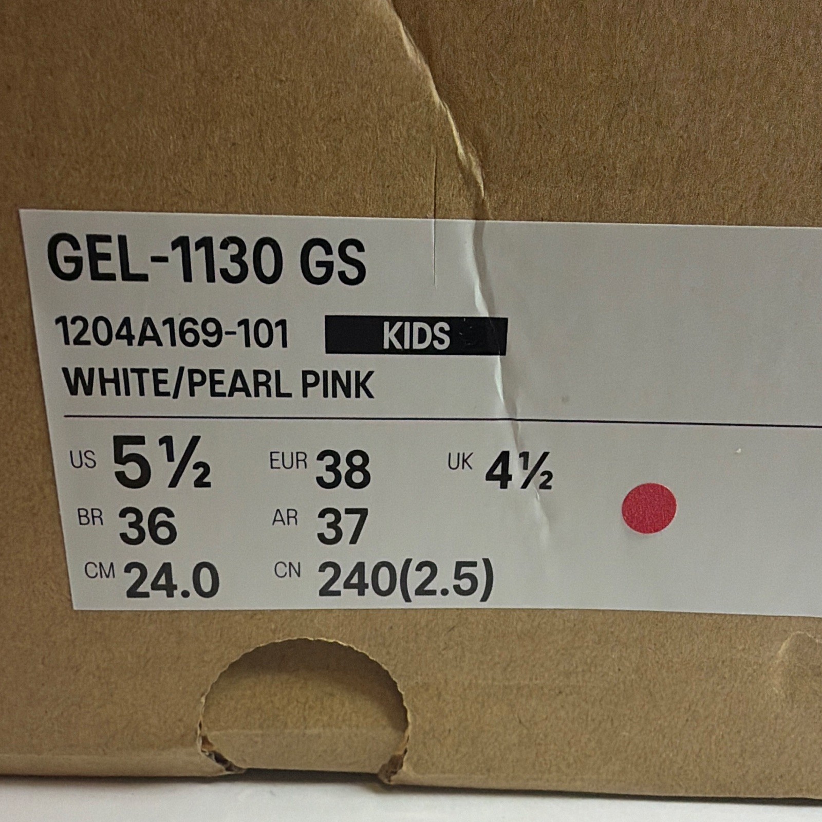 ASICS GEL-1130 GS Low Top Lace-Up White/Pearl Pink/Gray Kids 5.5 1204A169-101