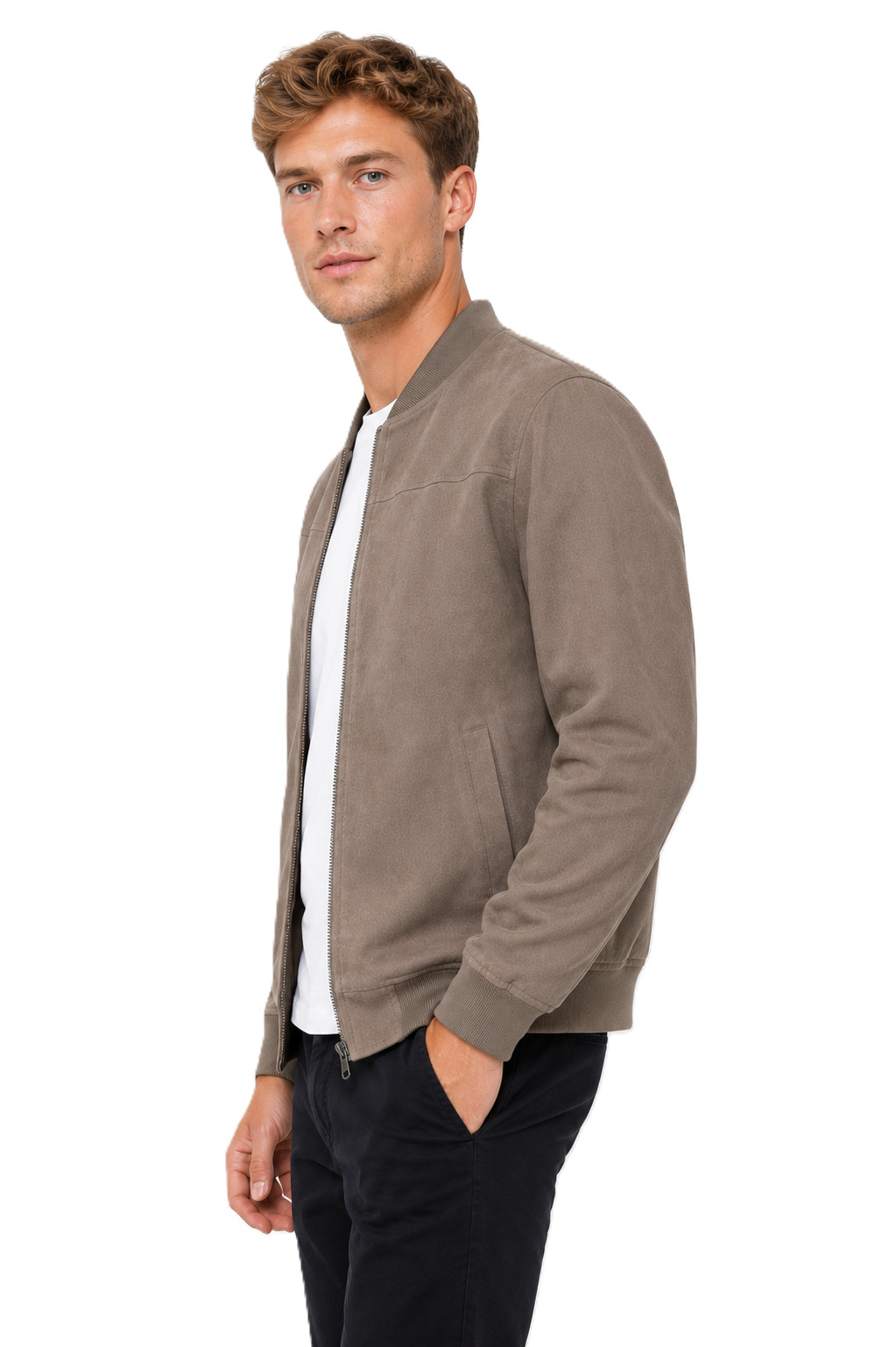 Men’s Taupe Suede Bomber Jacket Varsity Style Soft Zip Up Coat XS-5XL