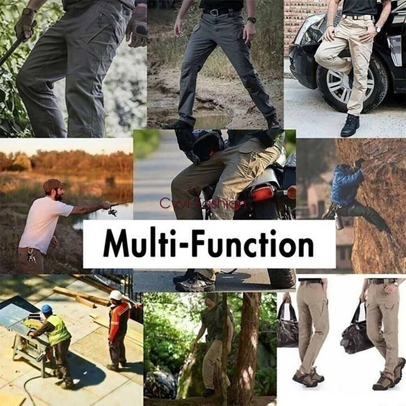 Men’s Pants Cargo Tactical Work Combat Pants Outdoor Hiking Waterproof Trousers