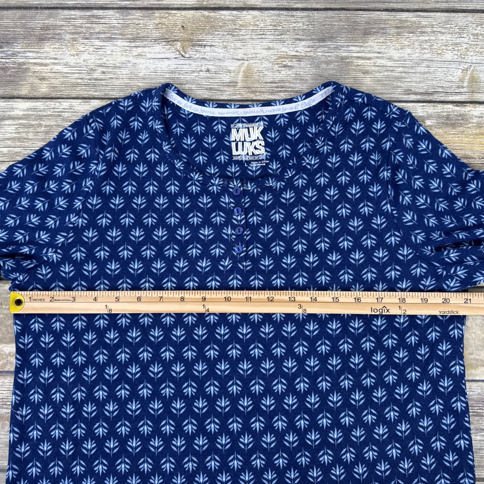 MUK LUKS Hacci Knit Novelty Pajama Set With Eye Mask Size L Navy Lotus NEW