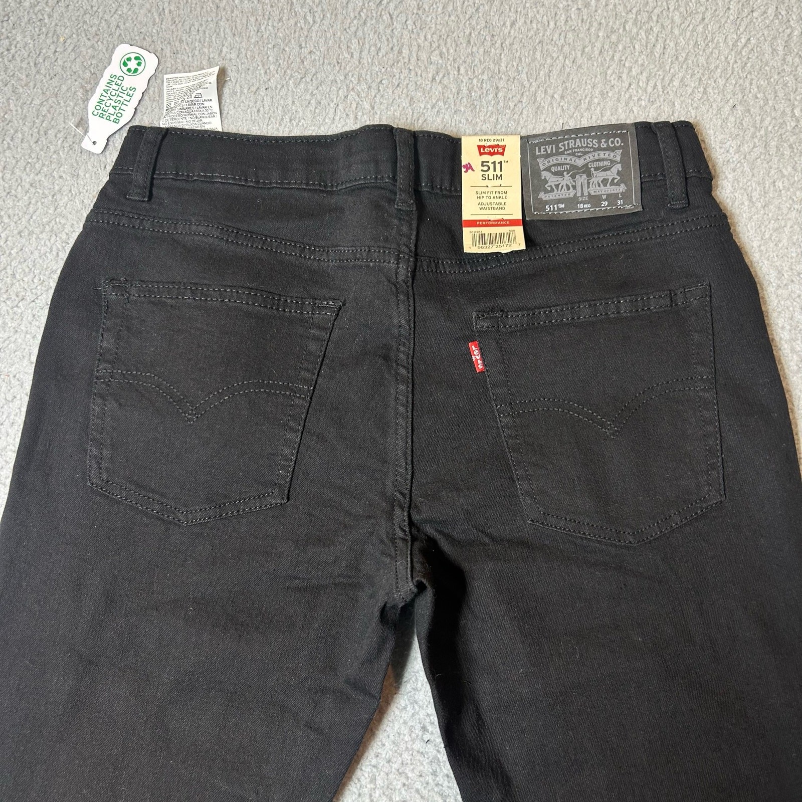 Levi Strauss Jeans Boys 18 29X31 Black Slim Fit Adjustable Waistband NEW