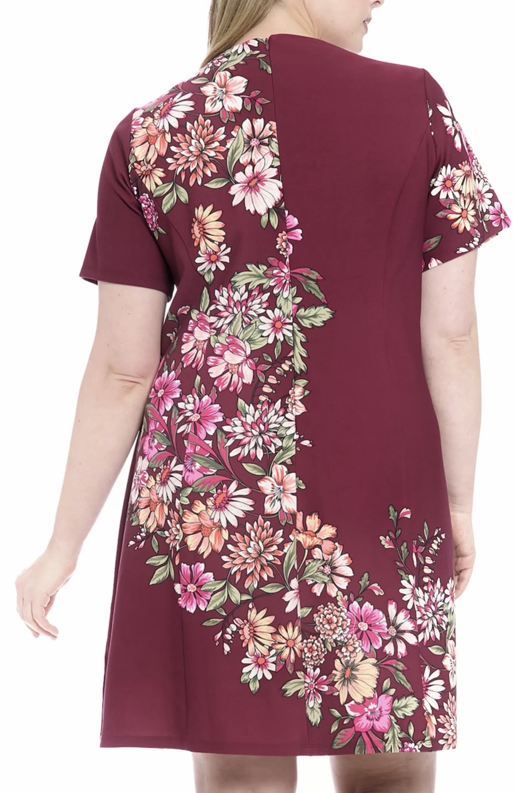 London Times New Women Plus Size Square Neck Floral Plum Fit and Flare Dress 14W