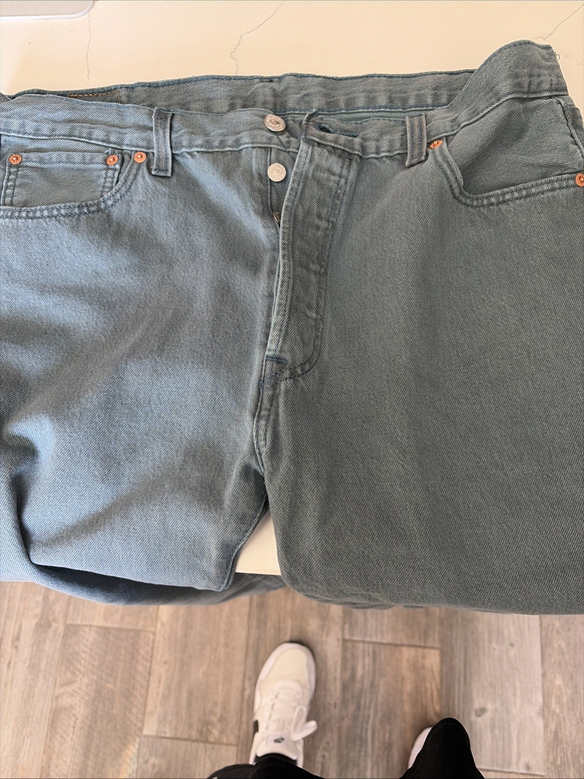 Levi’s Men’s 501 34×32 Original Straight Fit Jeans – Dark Wash Turquoise Color