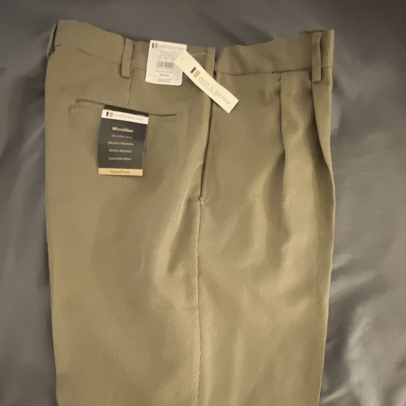 Croft & Barrow Microfiber Pleated Dress Pants 34W Tan/Black Check