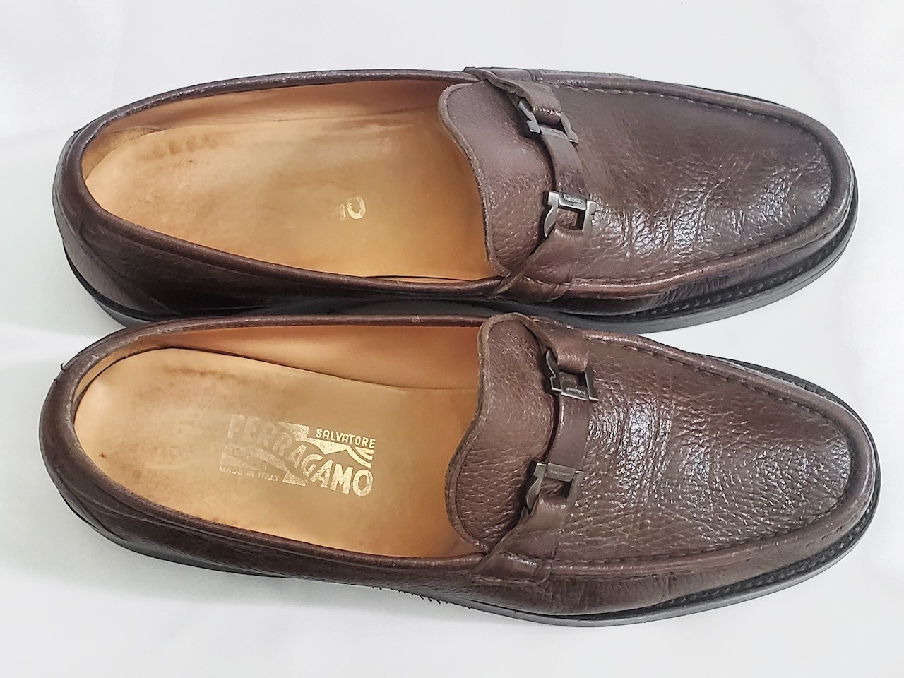Salvatore Ferragamo Men’s Size 12D Gancini Brown Leather Dress Loafers Shoes