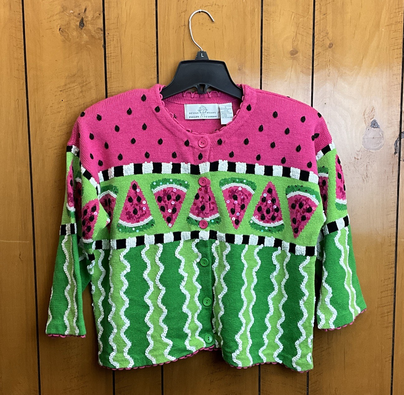 DESIGN OPTIONS BY PHILIP JANE GORDON NOVELTY WATERMELON CARDIGAN SWEATER SMALL
