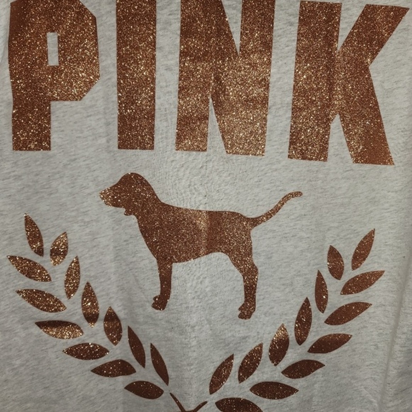 Campus T-shirt Heather Grey Glitter Logo PINK Victoria’s Secret Medium NWT