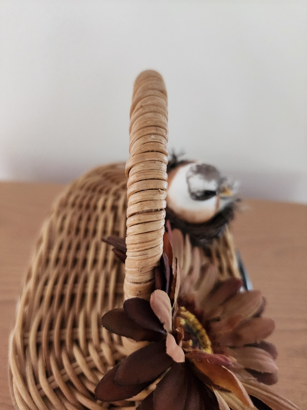 Vintage Wicker Basket Handbag Bird Nest Flower Daisy Brown Novelty Purse