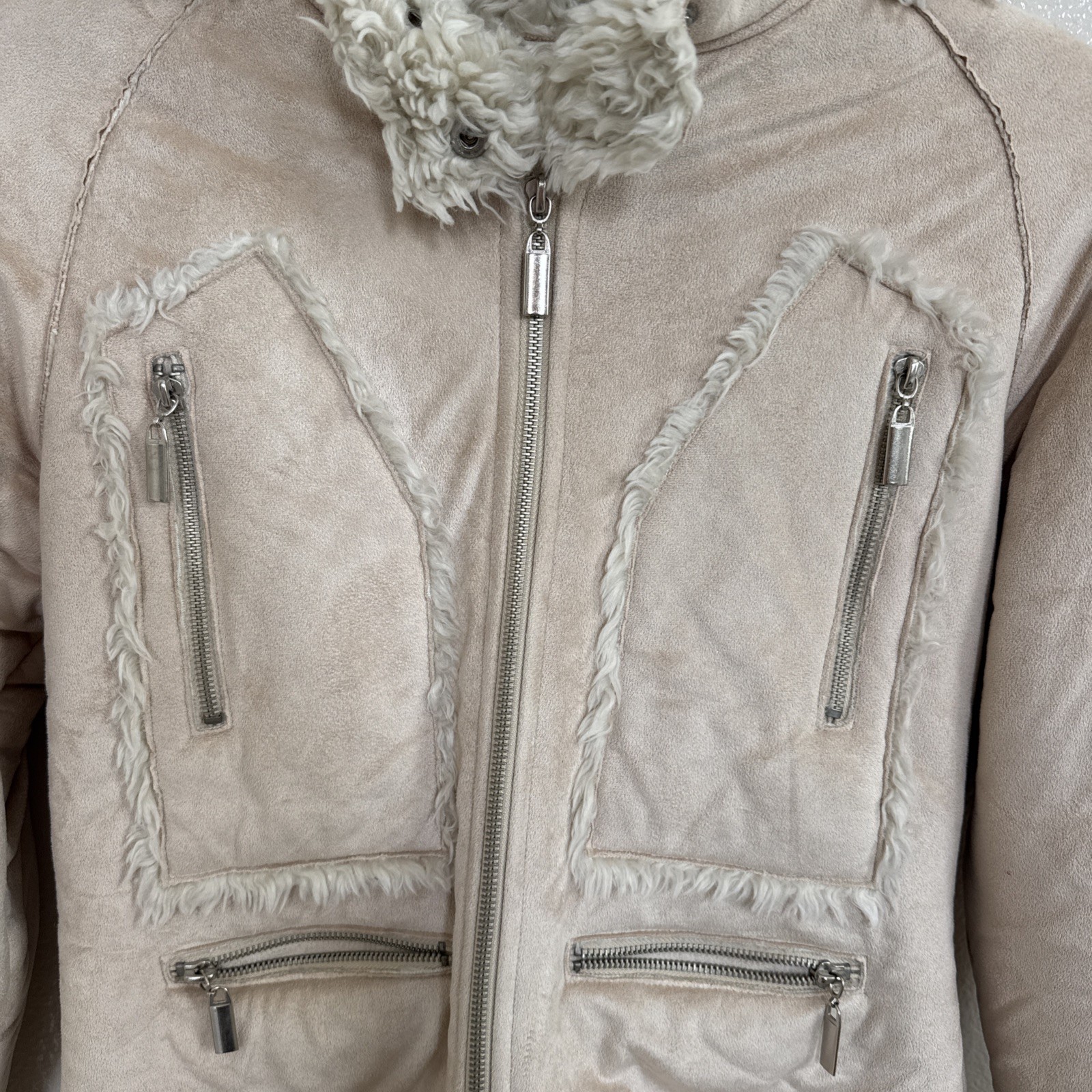 Wilson’s Leather Faux Fur & Suede Penny Lane Style Jacket Removable Hood Beige S