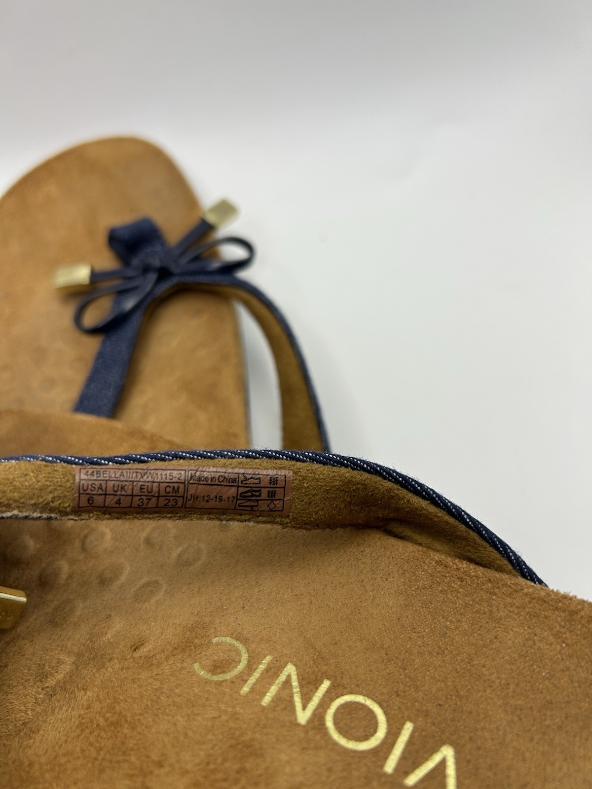 Vionic Bella II Women’s Sandals Denim Strap Bow Ortho Flip Flops Size US 6