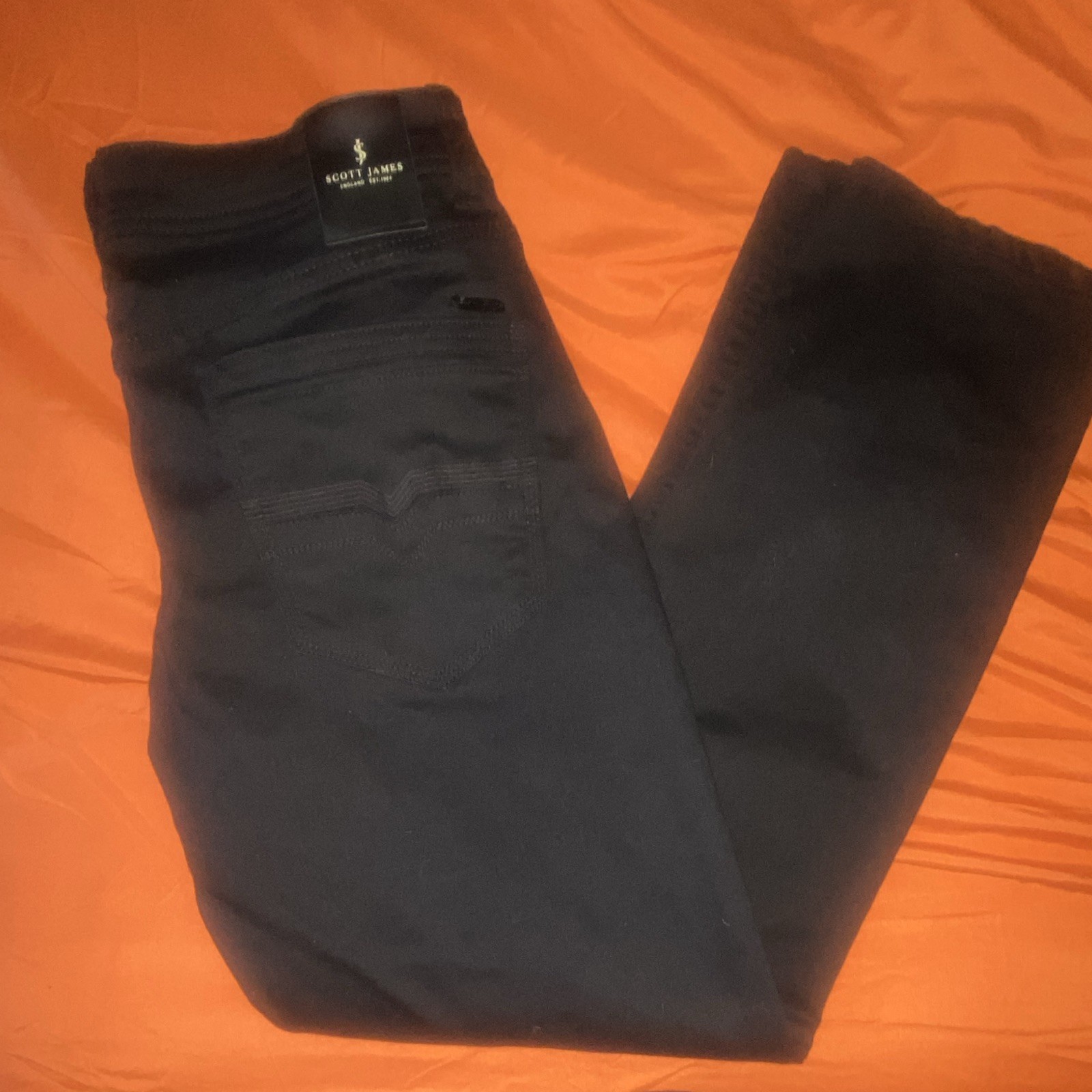 Scott James Men’s Slim Black Denim Jeans Dark Wash Mid Rise Button 5-Pocket