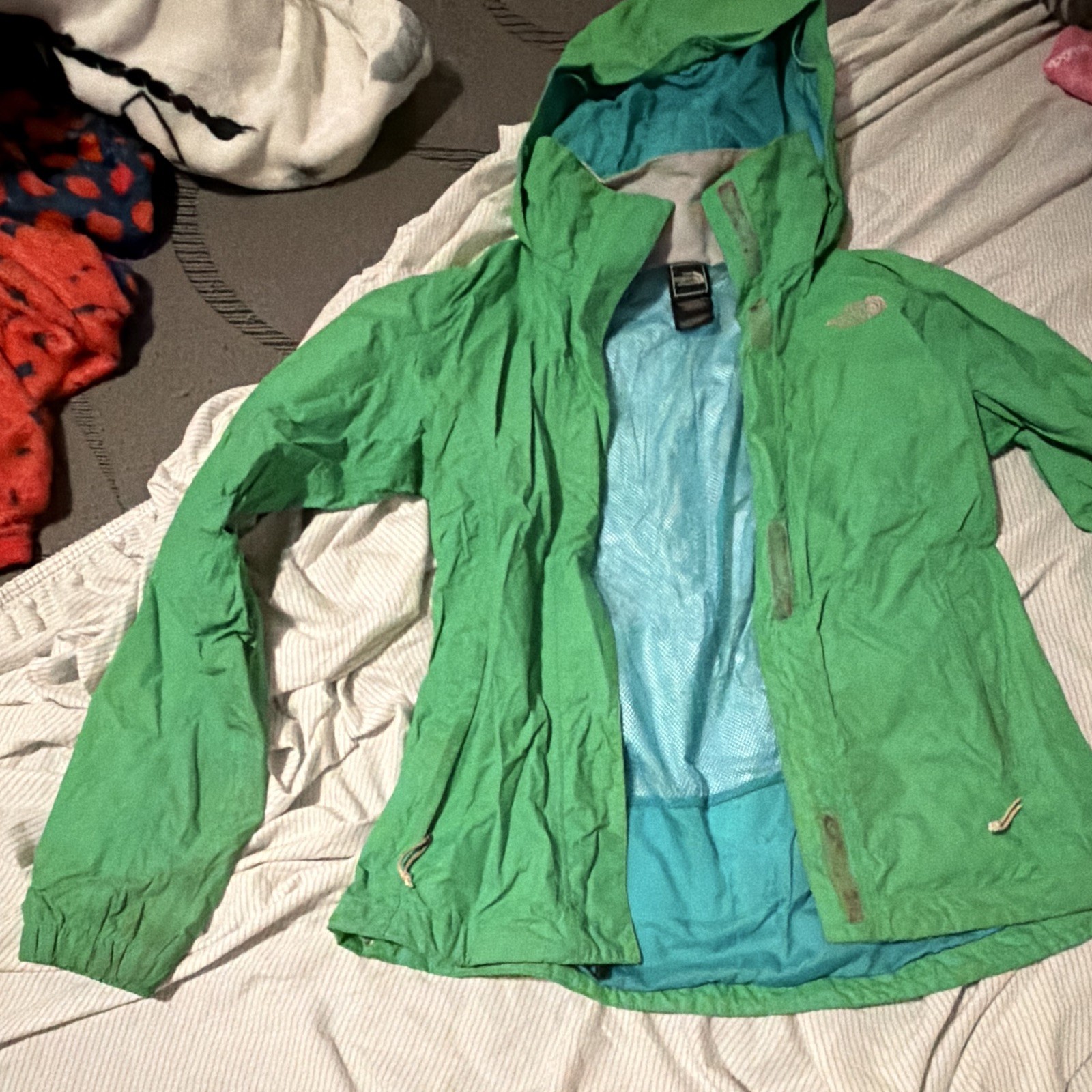 The North Face Women’s Petite S Green Hooded Zip Jacket Nylon, Blue Lined