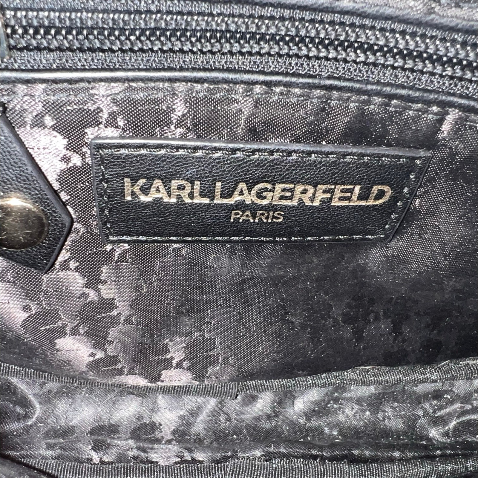 Karl Lagerfeld Chunky Goldtone Chain Exposed Zipper Logo Black Kris Bow handbag