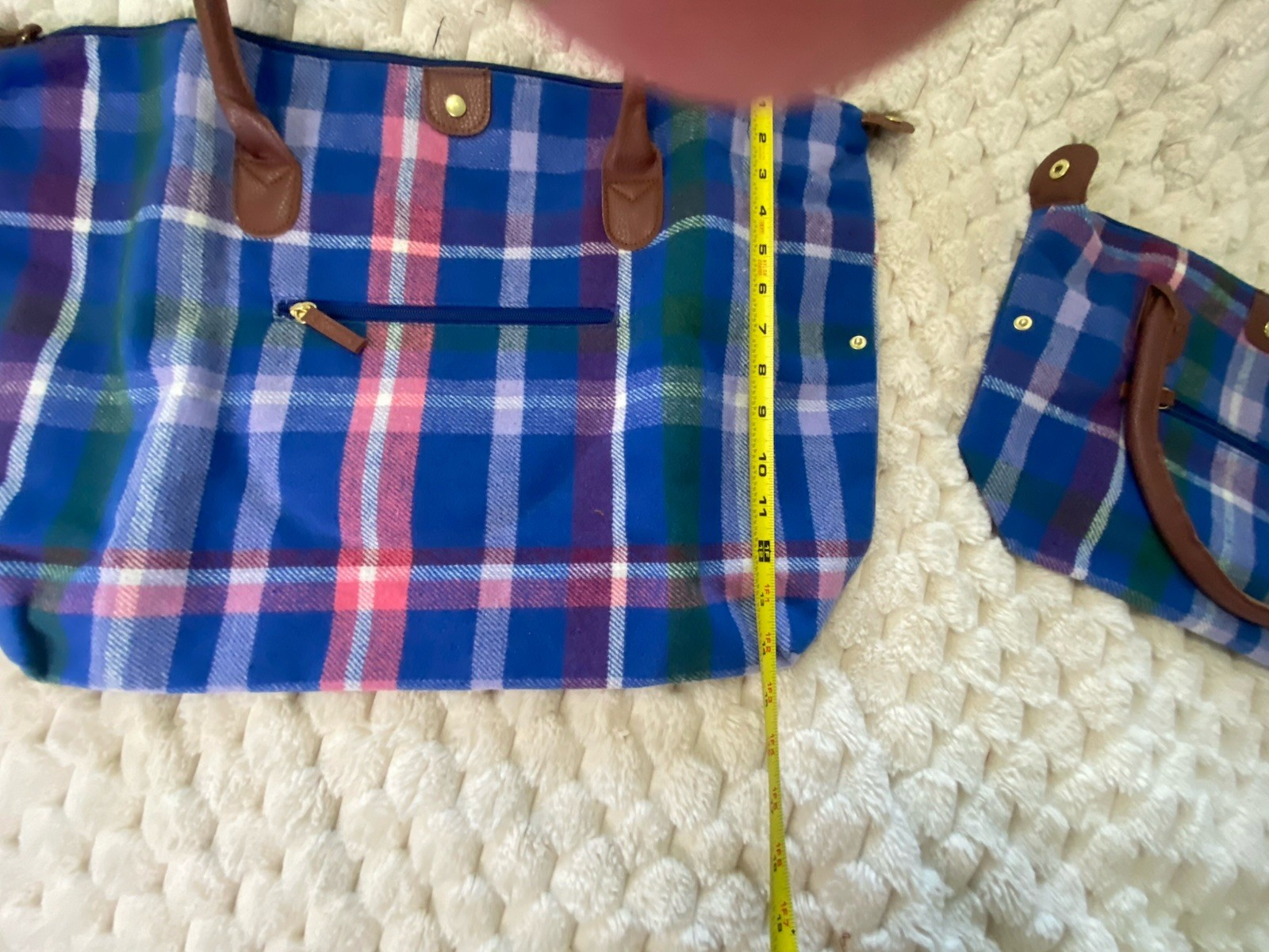 WOMAN WITHIN Flannel Weekender Duffle Bag & Matching Purse 2 Pc Tote Set Plaid