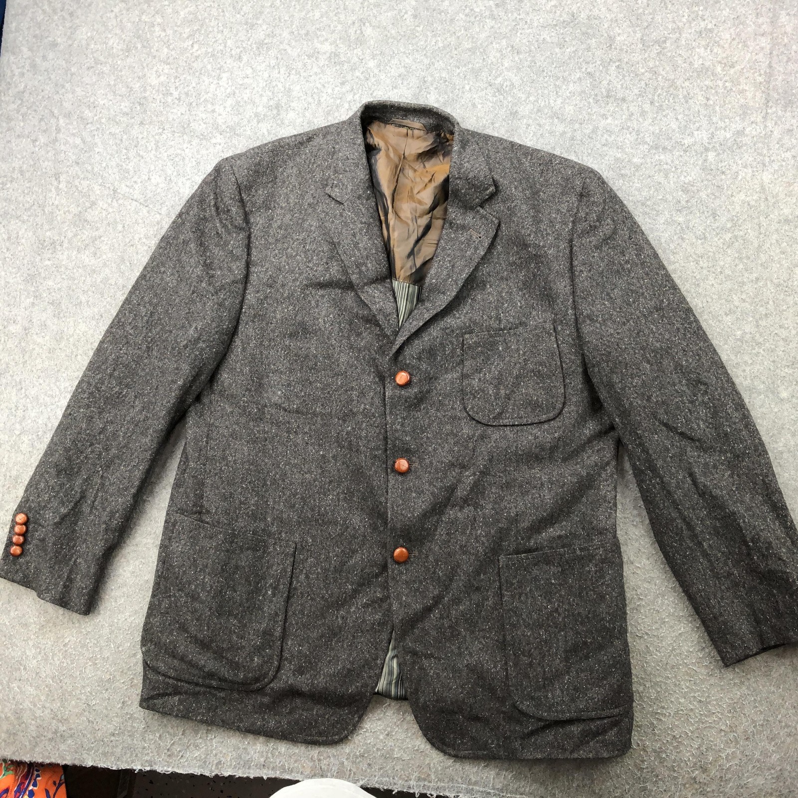Kroon Blazer Mens 46R Gray Wool Silk Blend Sportcoat Patch Pockets Tweed Vented
