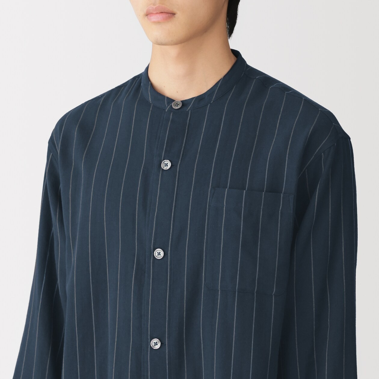 MUJI Mens 100% Organic Cotton Double Gauze Stand Collar Pajamas Gray StripeFedEx