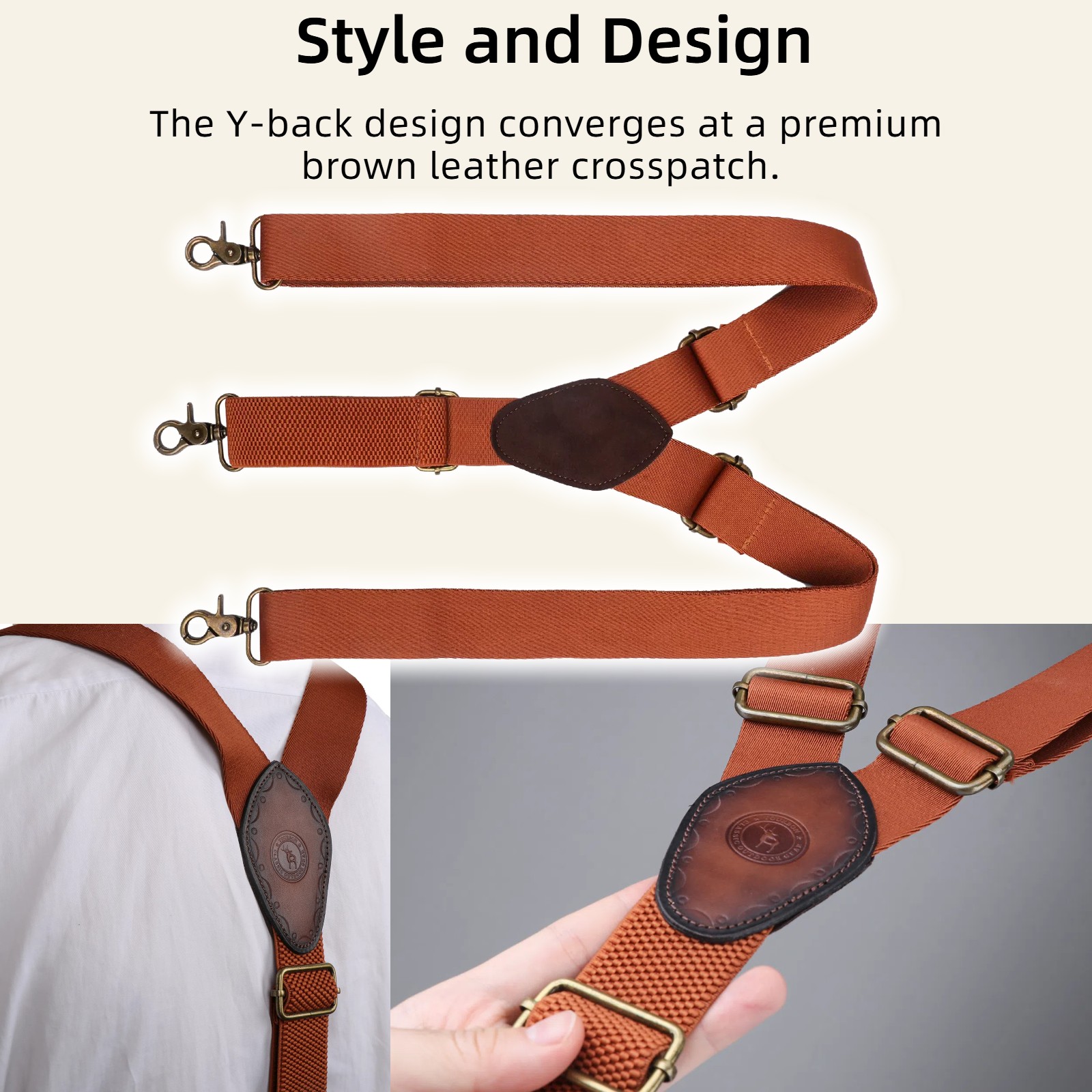 Tourbon Men Suspenders Y Back Button Clip/Hook Attach Pants Braces Adjust Strap