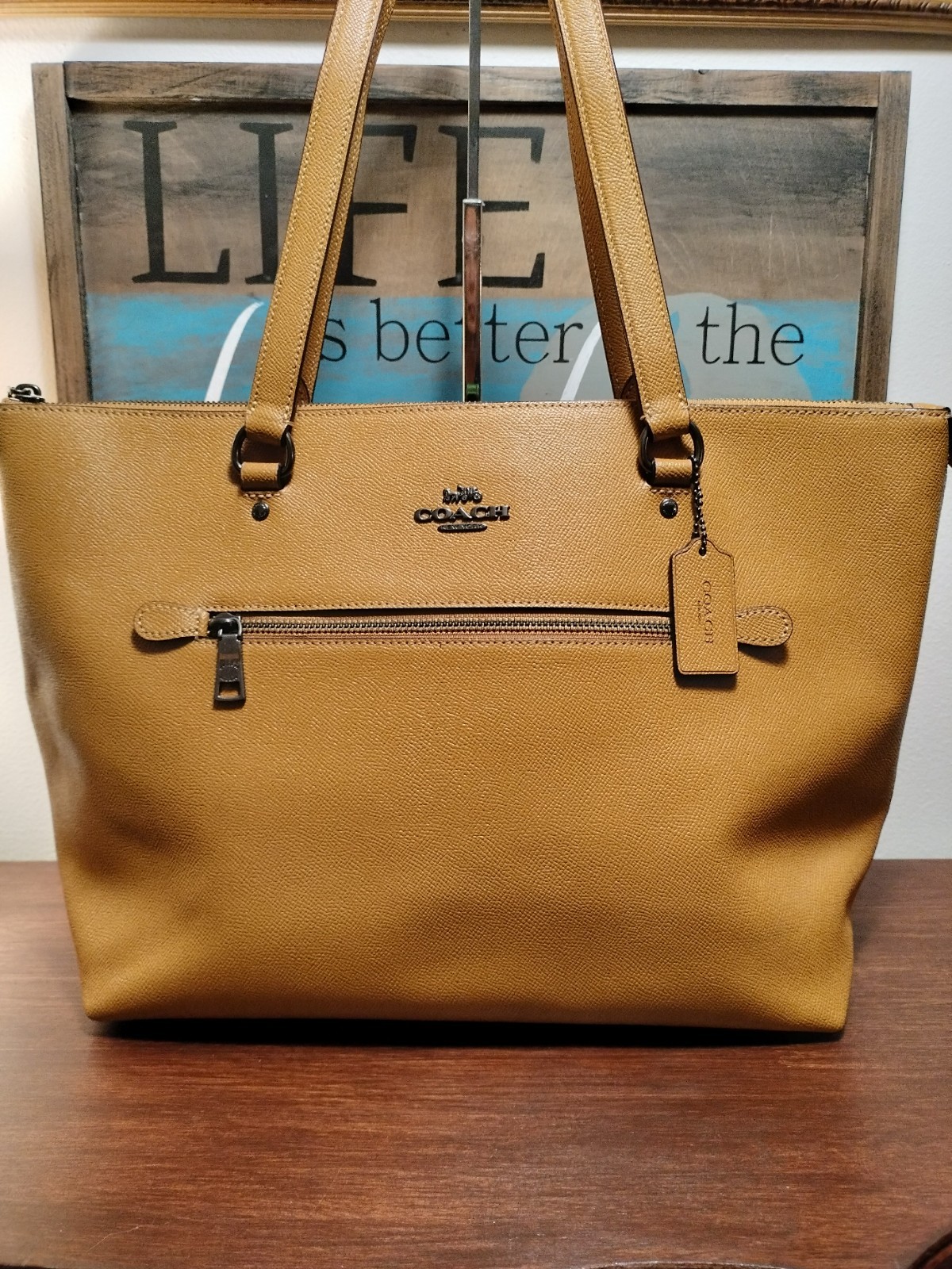 Coach F79608 City Zip Tote Crossgrain Leather Mustard Yellow Bag – 17×11 –…