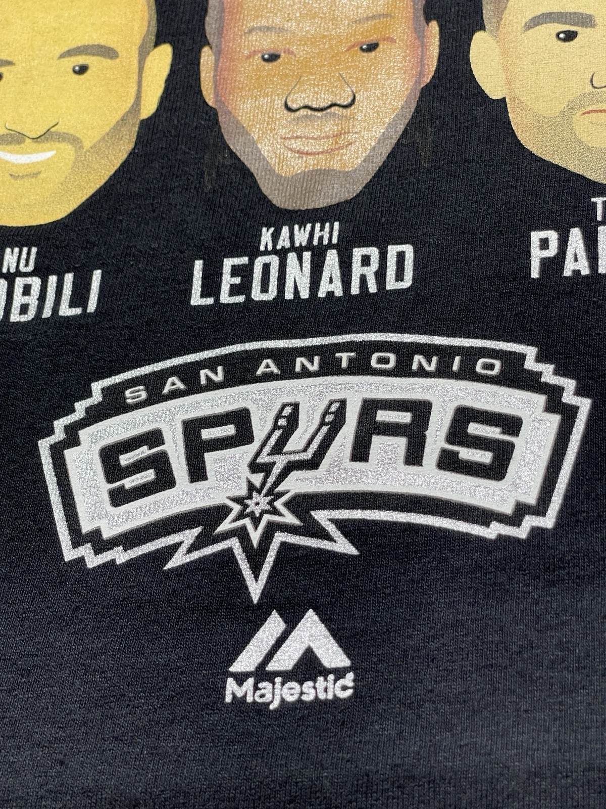 San Antonio Spurs Black Duncan Parker Ginobili Leonard Aldridge Shirt L Majestic
