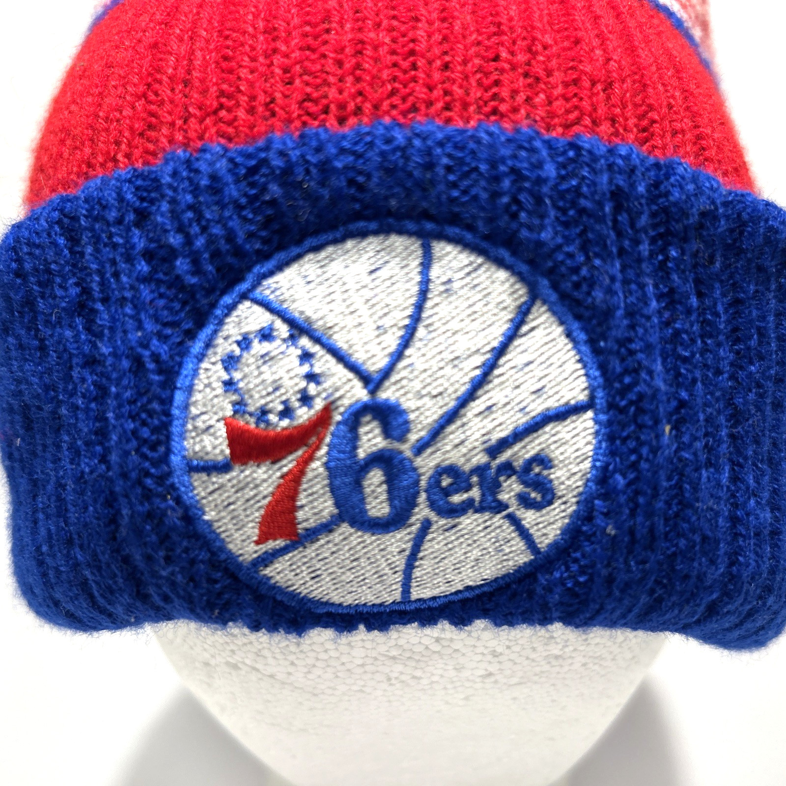 NWT KIPA FITS Red, White & Blue 76ers Foldover Beanie with Pom Pom – One Size