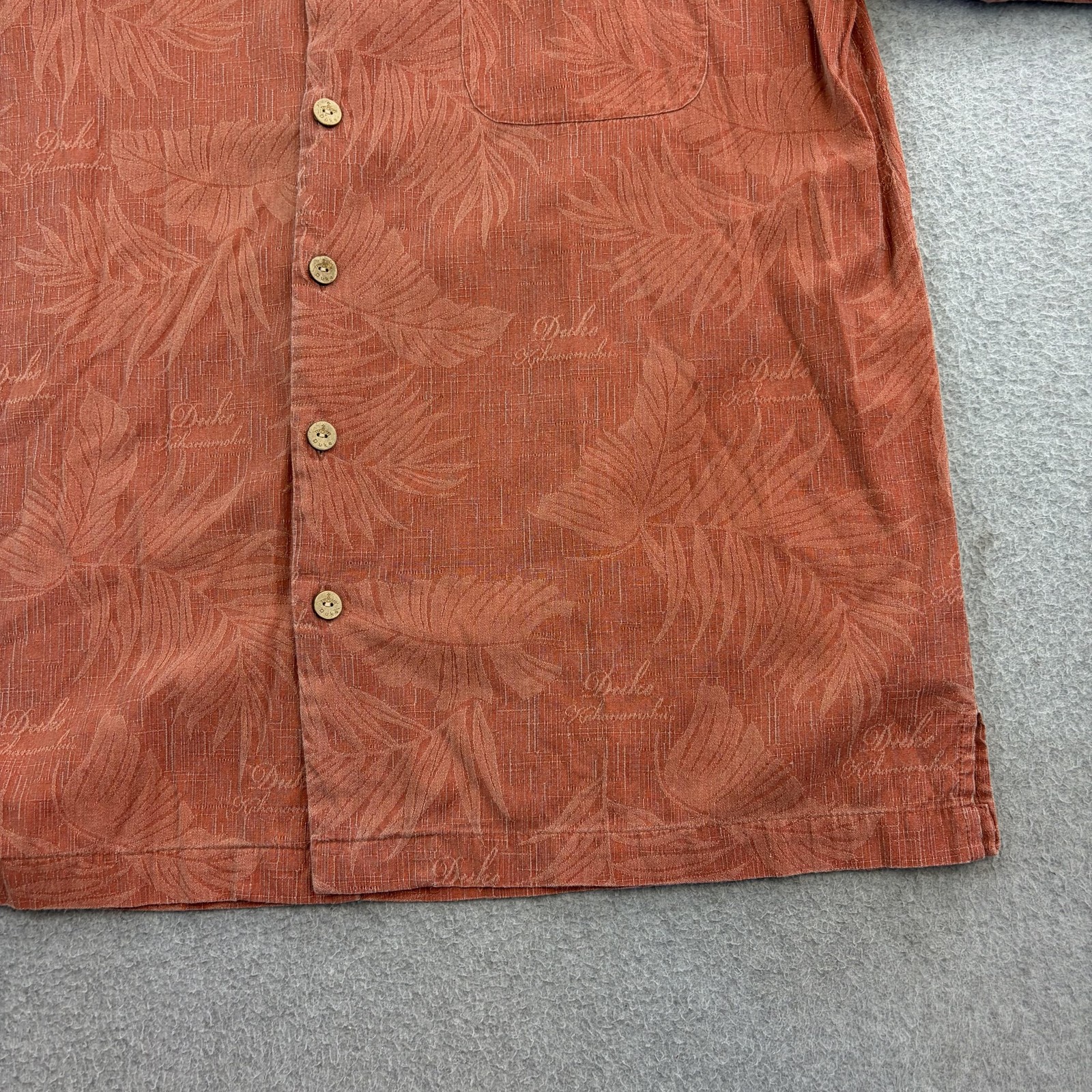 Duke Kahanamoku Shirt Mens XL Orange Floral Hawaiian Short Sleeve Button Up