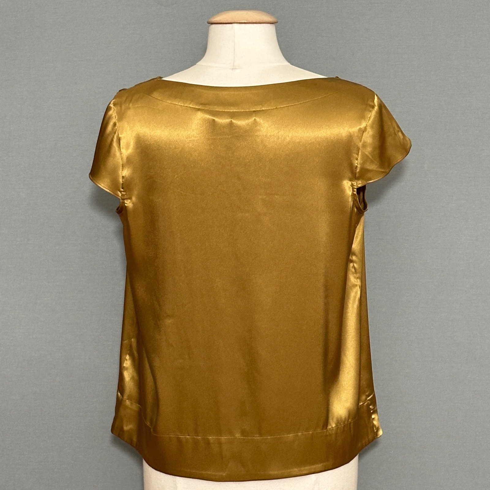 NY&C Womens Top M Gold Satin Chiffon Tie Feminine Coquette Regency Elegant Party
