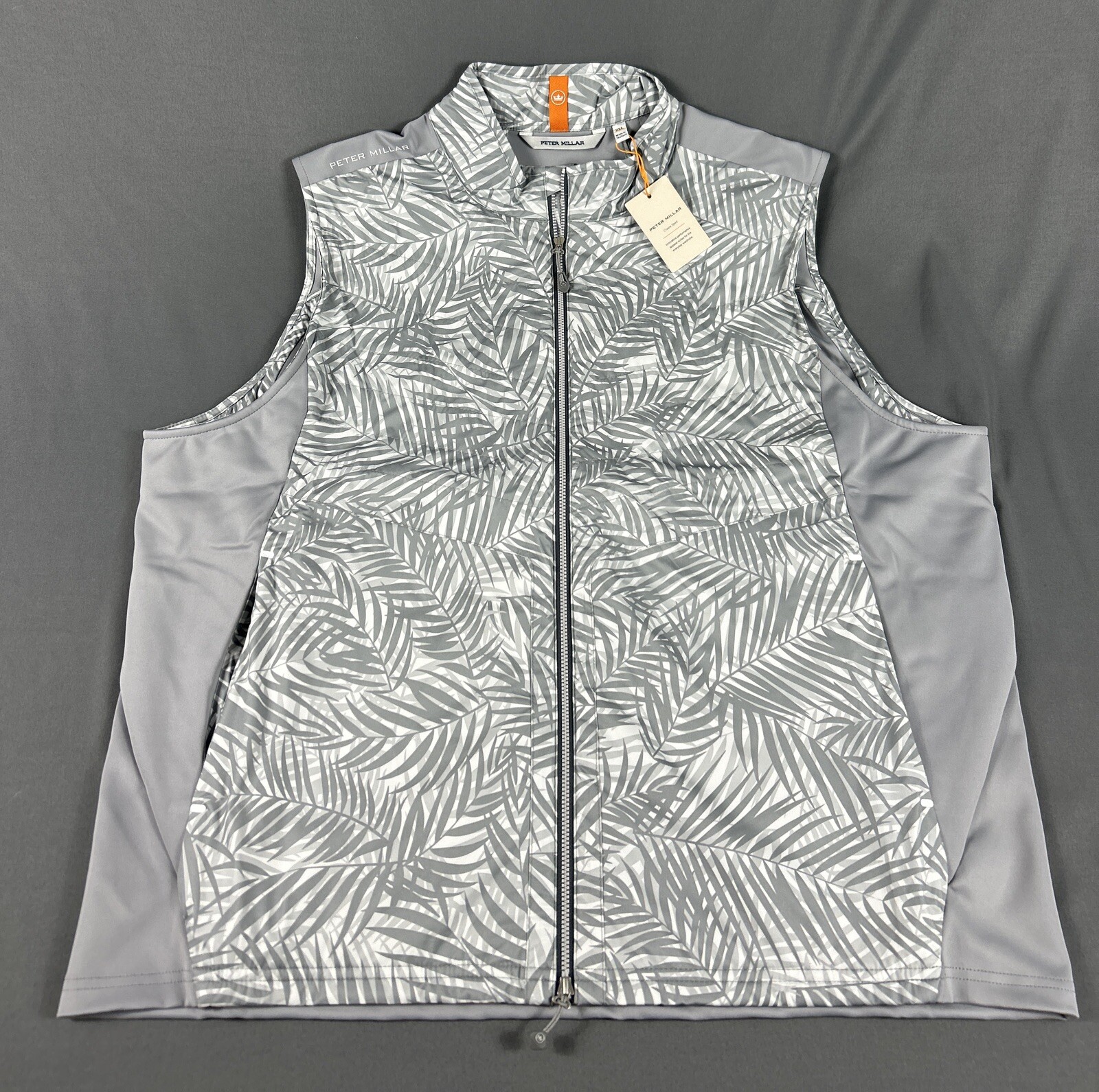 Peter Millar Golf Vest Crown Sport Elite Palms Print Full Zip XXL Gray MSRP $200