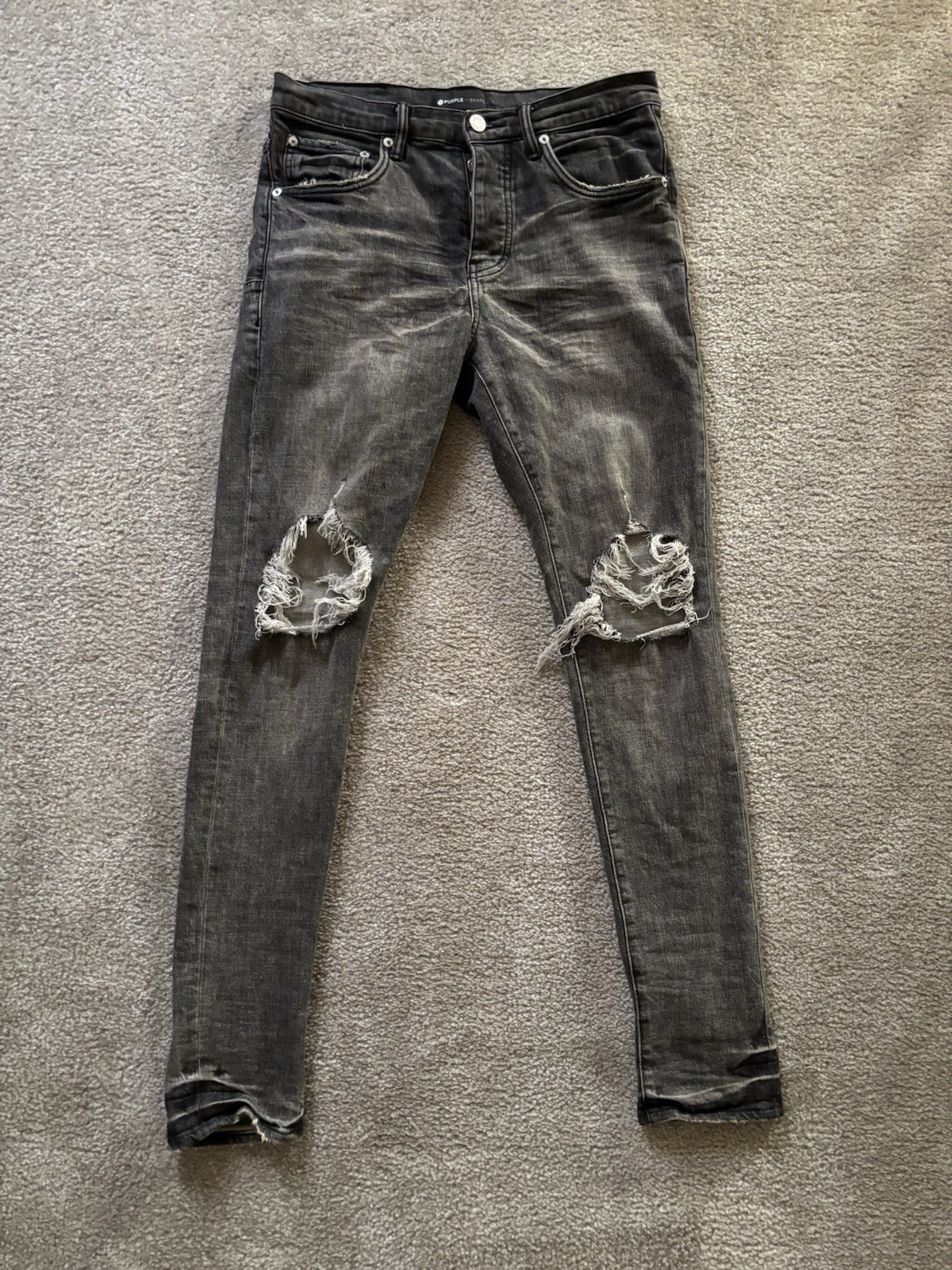 Purple Brand P002 Men’s Grey Dirty Blowout Jeans Size 29