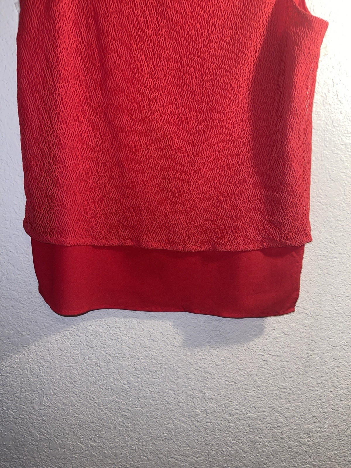 Calvin Klein Red Solid Lace Scoop Neck Sleeveless Zip Layered Top Size M